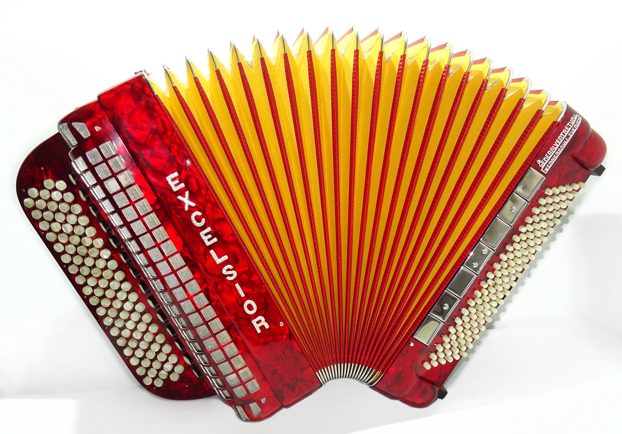 Perfect Excelsior 120 Bass Button Accordion, made in Italy, C System, Double Cassotto, 2538, includes Straps and Hard Case, Professional Accordian!