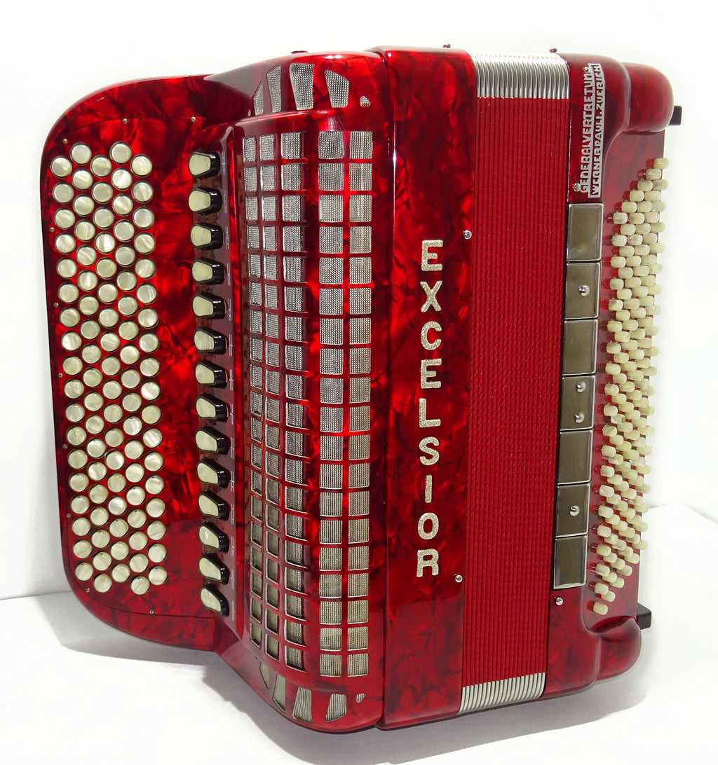 Perfect Excelsior 120 Bass Button Accordion, made in Italy, C System, Double Cassotto, 2538, includes Straps and Hard Case, Professional Accordian!