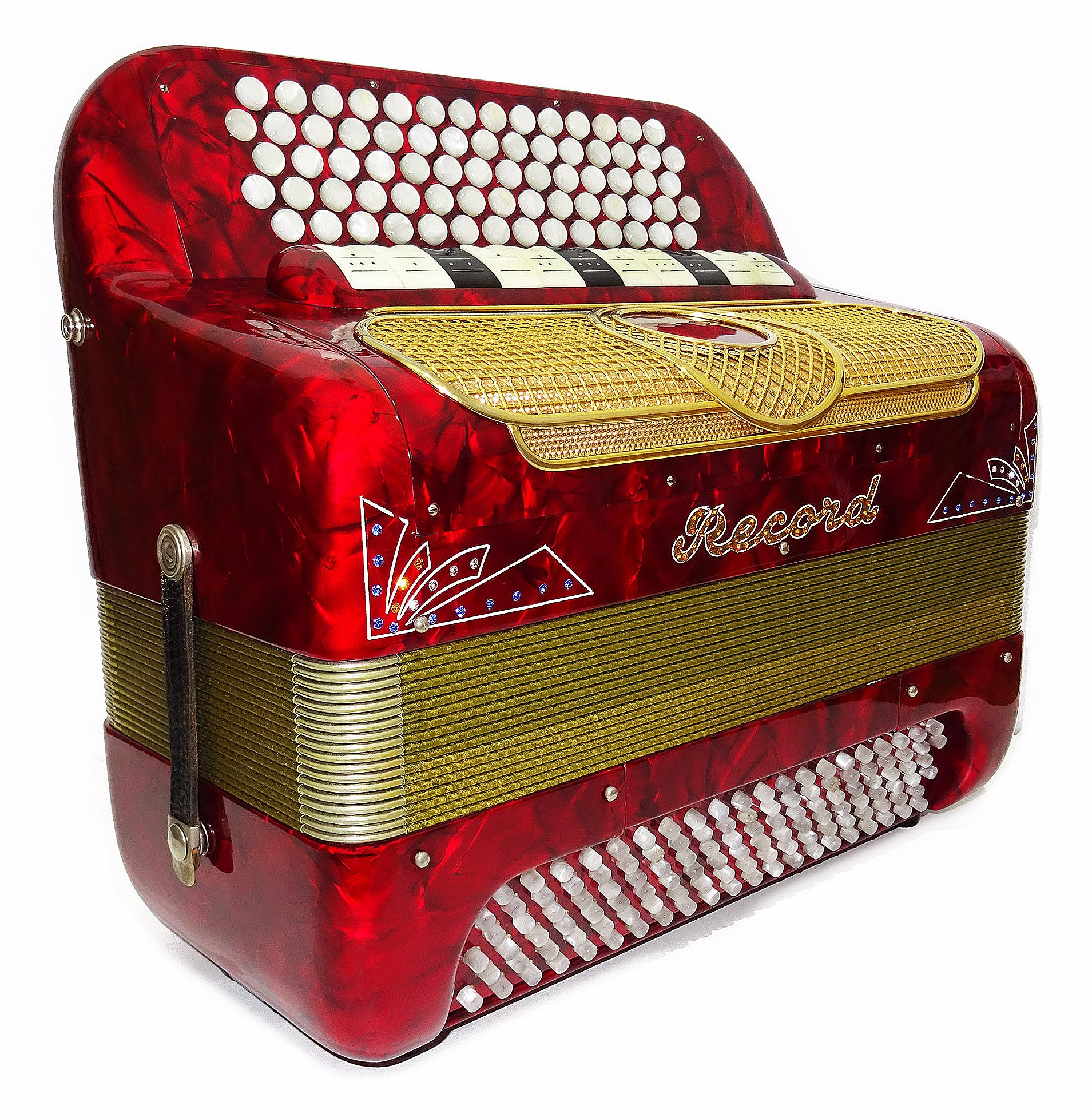 Rare Button Accordion Record C System 123 Bass Buttons made in Italy New Straps Case 2098, Wonderful Rich sound!