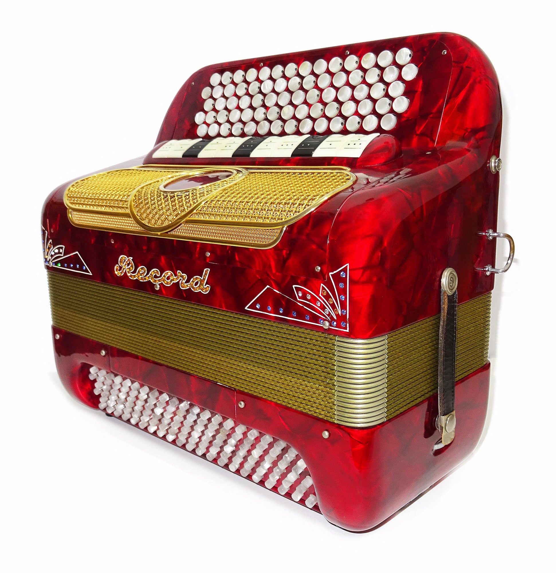 Rare Button Accordion Record C System 123 Bass Buttons made in Italy New Straps Case 2098, Wonderful Rich sound!
