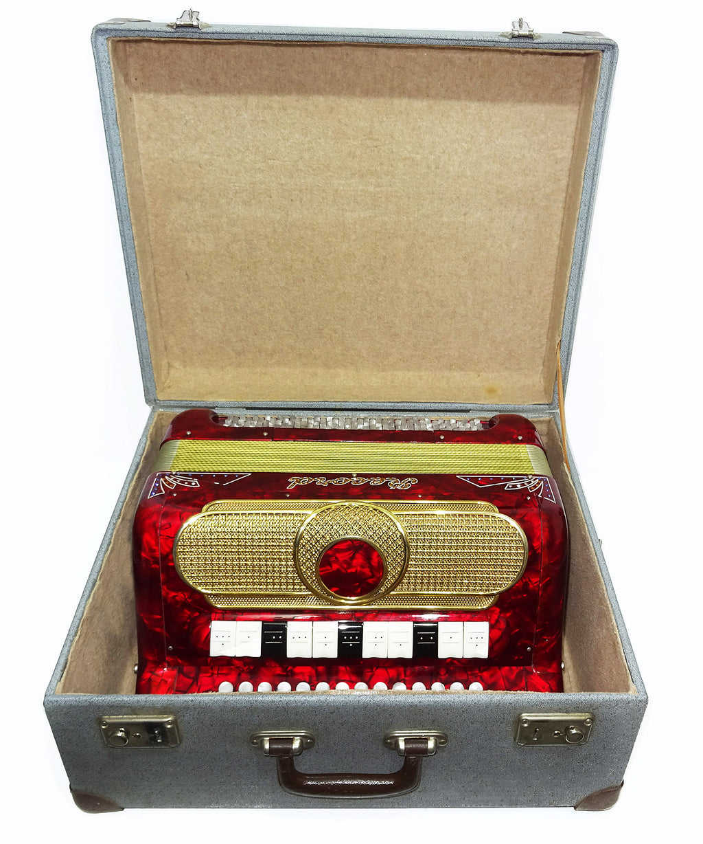 Rare Button Accordion Record C System 123 Bass Buttons made in Italy New Straps Case 2098, Wonderful Rich sound!