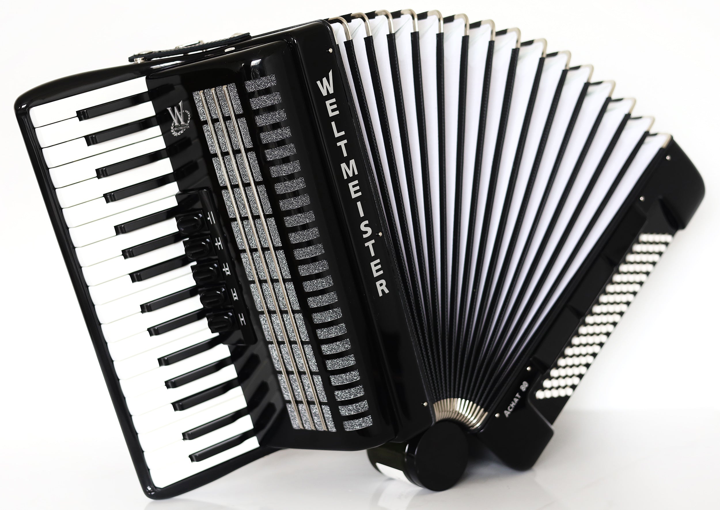 NEW Weltmeister Achat 80 Piano Accordion made in Germany, 80 Bass buttons, Original New Straps and Case, Keyboard Accordian, Black