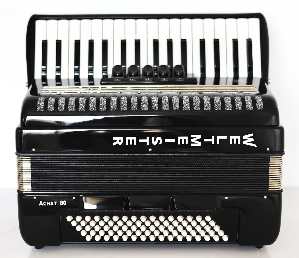 NEW Weltmeister Achat 80 Piano Accordion made in Germany, 80 Bass buttons, Original New Straps and Case, Keyboard Accordian, Black