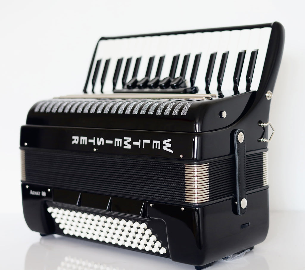 NEW Weltmeister Achat 80 Piano Accordion made in Germany, 80 Bass buttons, Original New Straps and Case, Keyboard Accordian, Black
