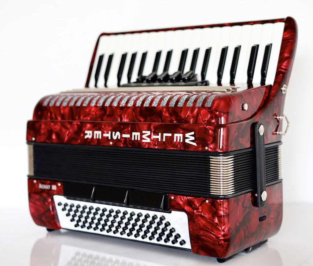NEW Weltmeister Achat 80 Piano Accordion made in Germany, 80 Bass buttons, Original New Straps and Case, Keyboard Accordian, Red Pearloid