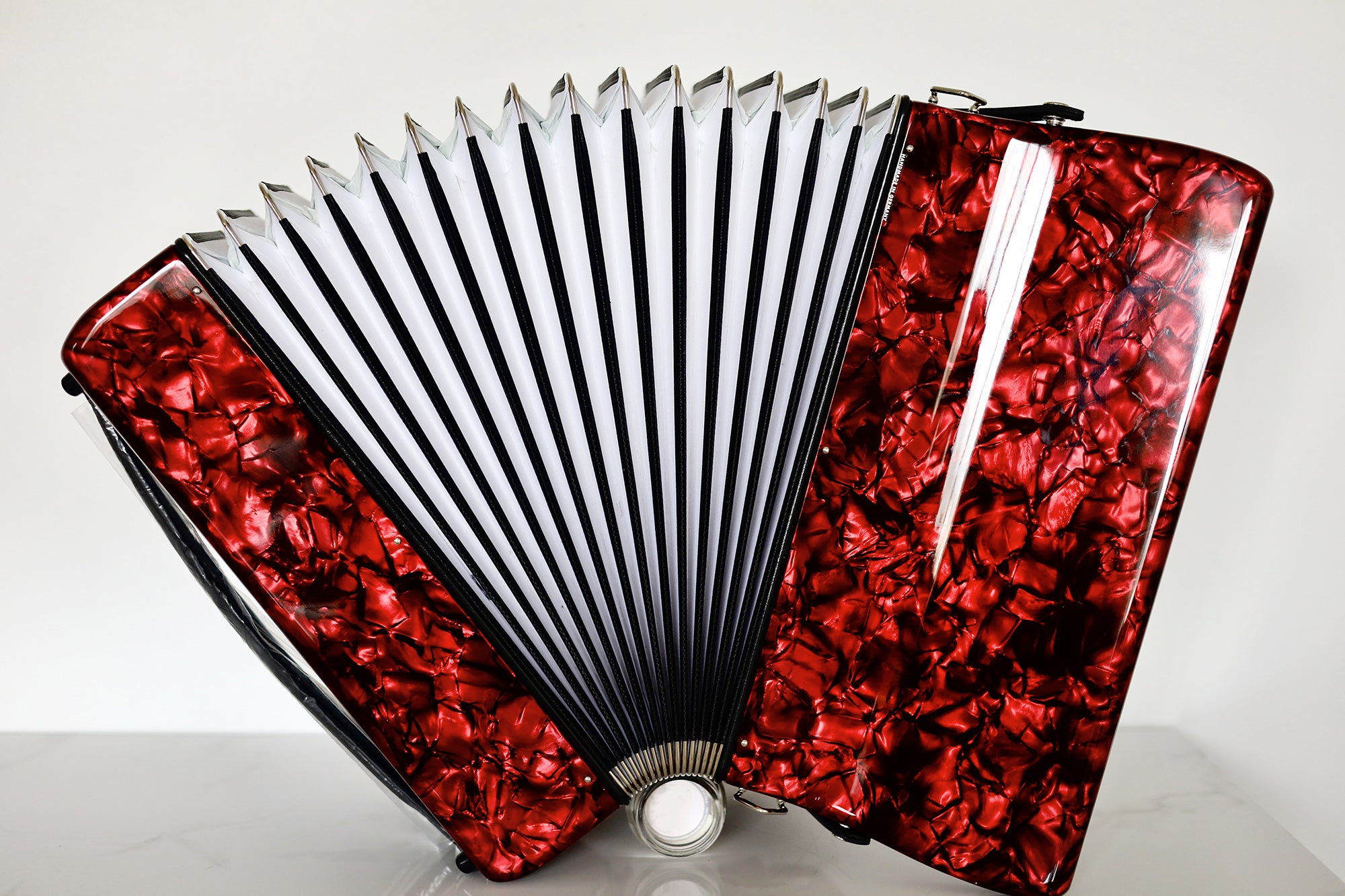NEW Weltmeister Achat 80 Piano Accordion made in Germany, 80 Bass buttons, Original New Straps and Case, Keyboard Accordian, Red Pearloid