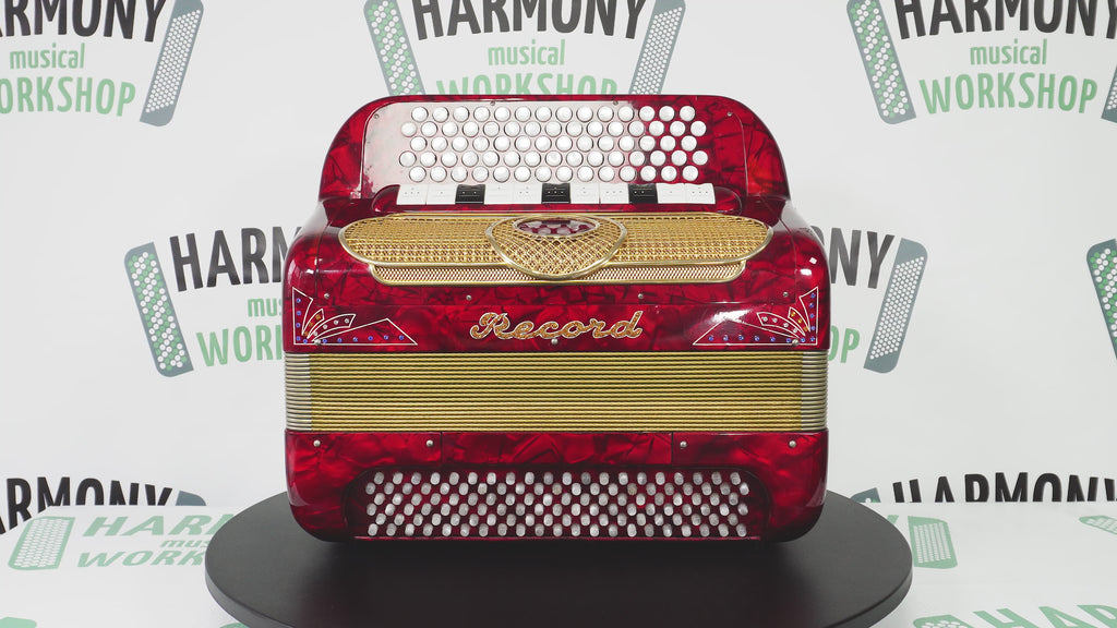 5 Row Button Accordion Record C Griff, 123 Bass Buttons, made in Italy, New Straps Case, Wonderful Rich sound! 2098