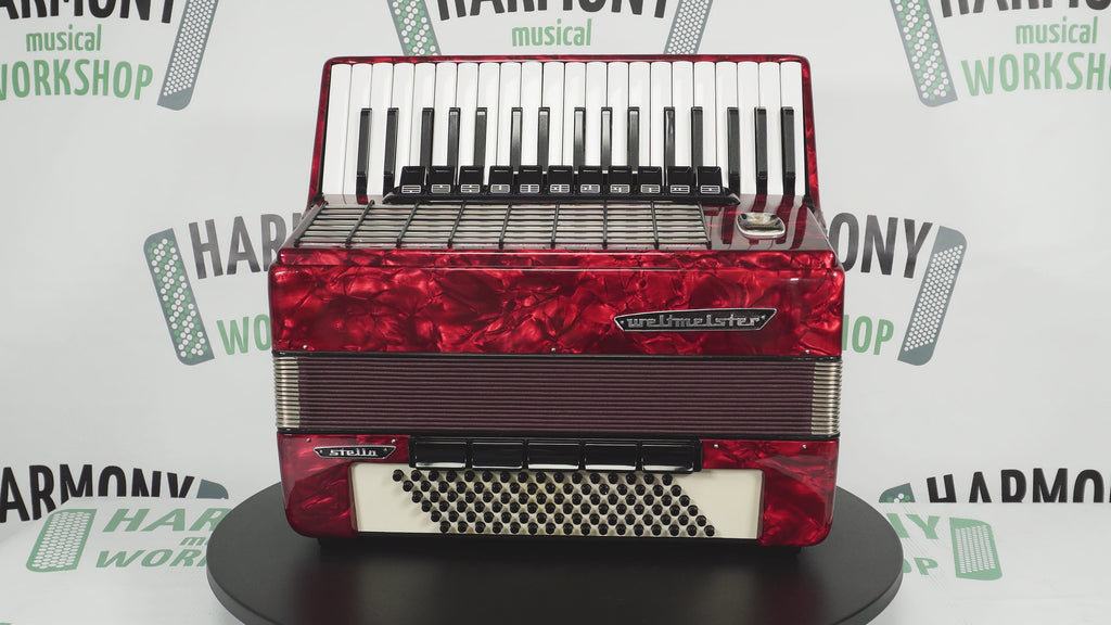 Weltmeister Stella Accordion 96 Bass, German Accordian Instrument, New Straps and Soft Case for Gift, Original Keyboard Piano Acordeone, 2739