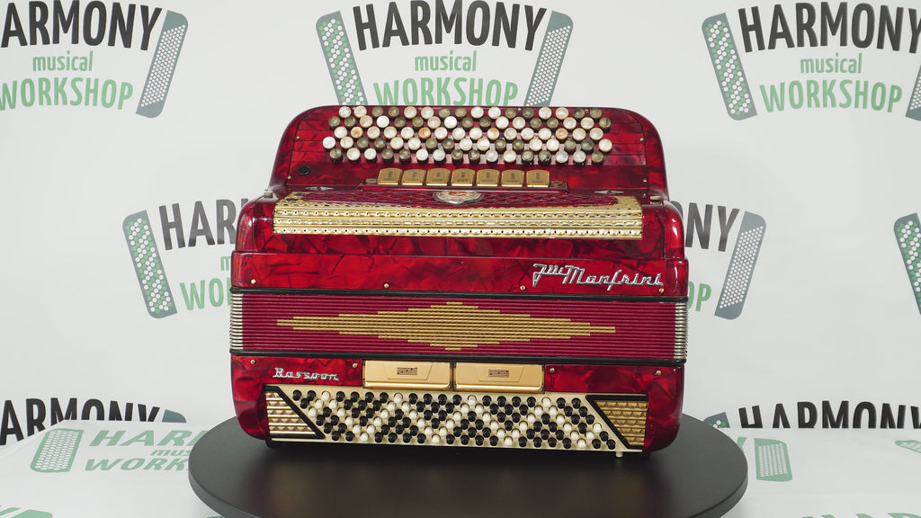 Vintage Manfrini Bassoon 120 Bass 5 Row Button Accordion, made in Italy, C Griff, New Straps, Rare Original Musical Instrument, 2601