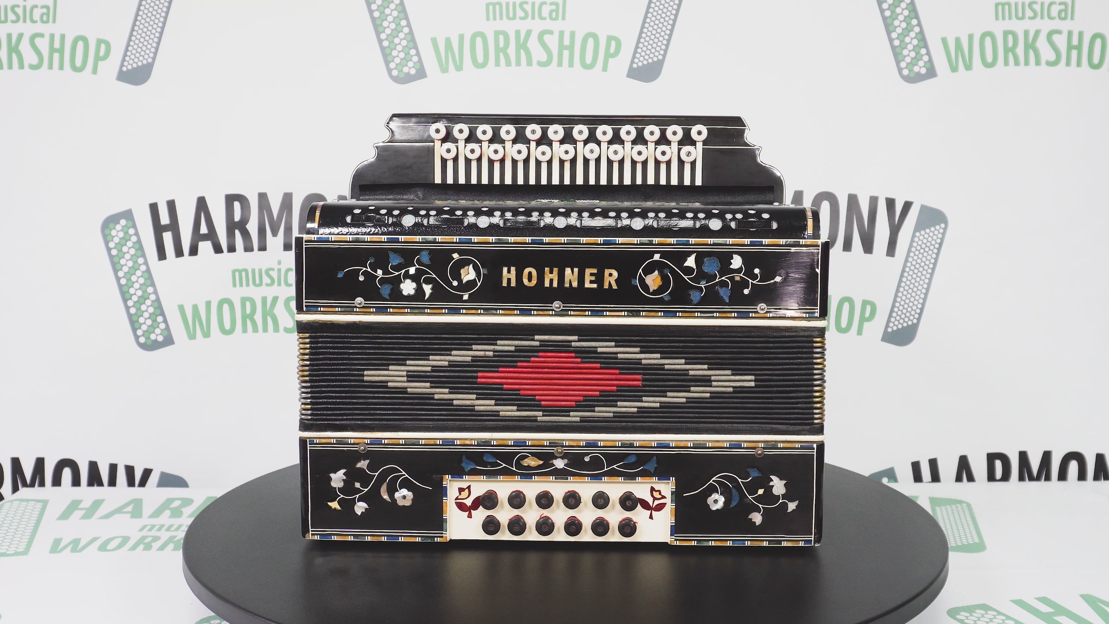 Hohner Antique Decorated Vintage Button Accordion Garmon Squeezebox Concertina, made in Germany, Amazing Wonderful sound, 2227