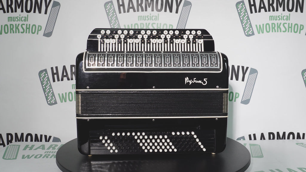 Converter Bayan Rubin 5 Free Bass und Stradella, 120-Bass-Knopfakkordeon, russisches Vintage-Bajan-Akkordeon, mit Riemen und Hartschalenkoffer, 2650