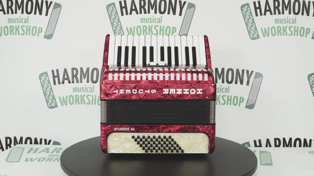 Hohner Student 48 Bass Lightweight Piano Accordion, German Original Akkordeon Musical Instrument for Beginners Kids, New Straps, Hard Case, 2604