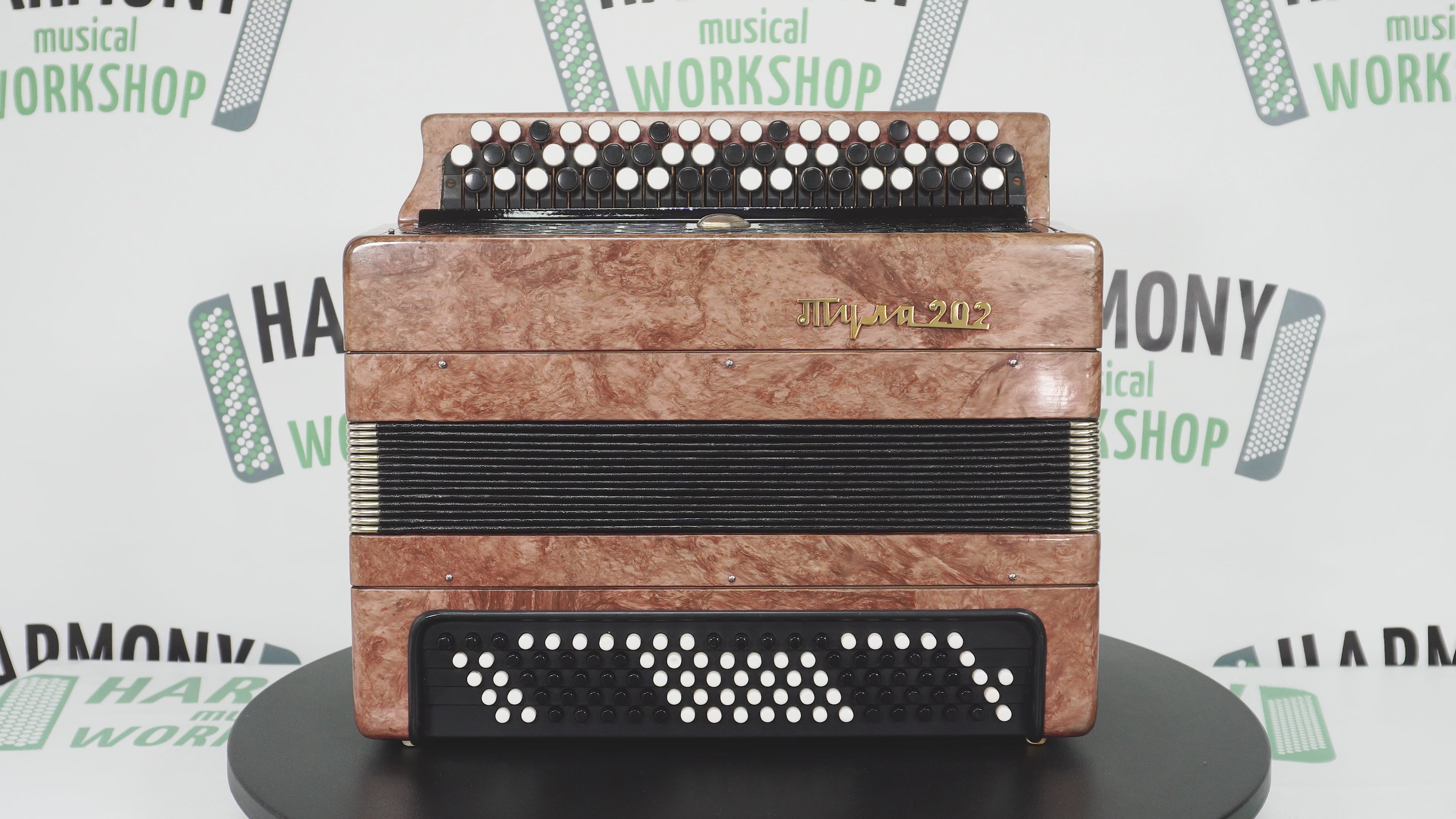 Tulskiy Accordion Tula 202, 3 Row Chromatic Button Accordion, Russian Bayan B System, New Straps and Soft Case, Soviet Garmoshka, 2637