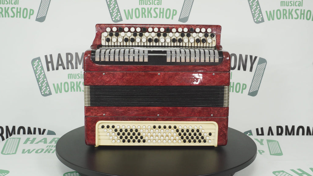 Tulskiy Russian Bayan Etude, 3 Row Chromatic Button Accordion 100 Bass, B System, Straps and Case, Soviet Garmoshka Tula, 2744