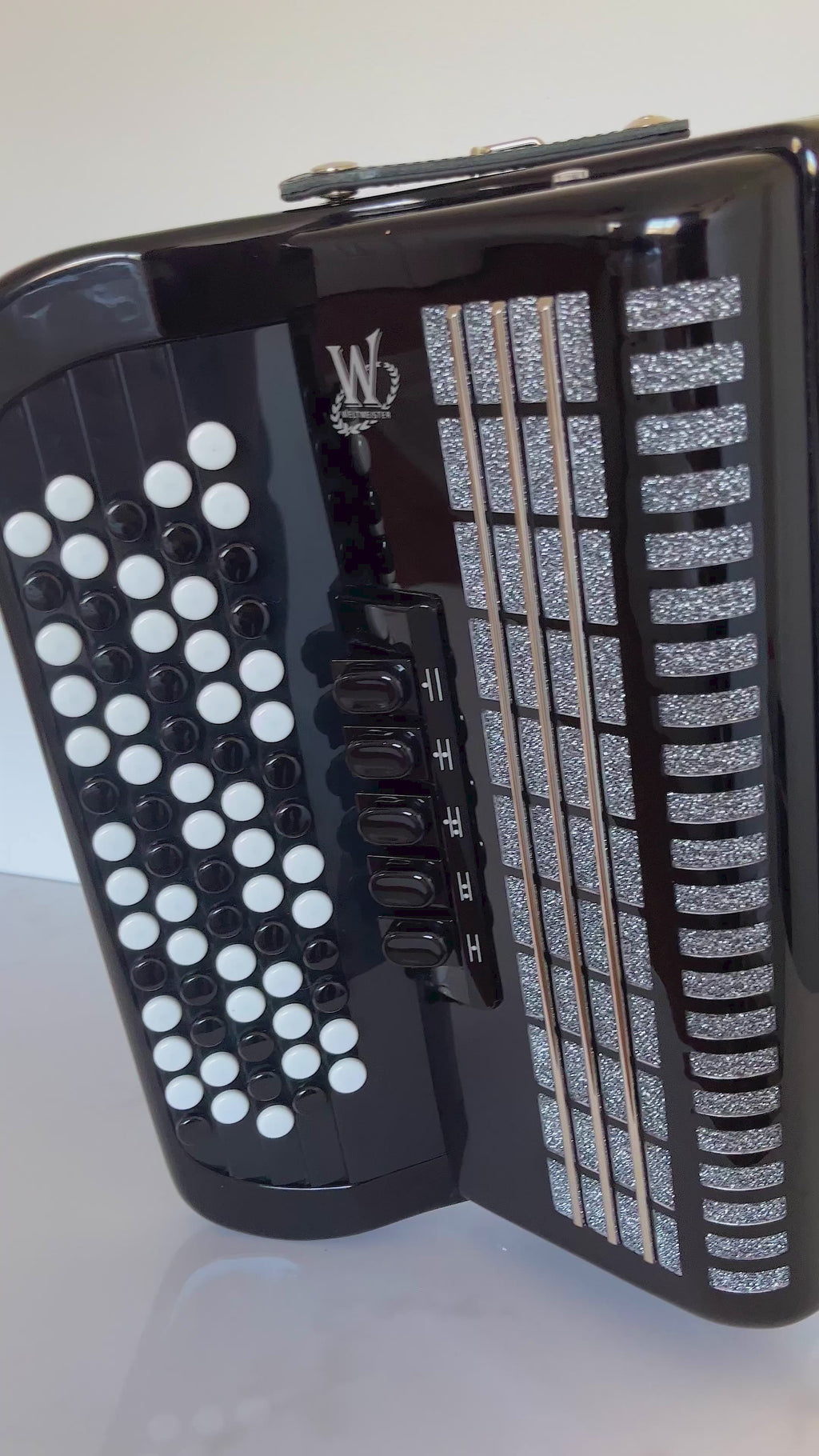 NEW Weltmeister Romance 703 Button Accordion, made in Germany, 96 Bass buttons, 5 Row Accordion B-Gripp, Black, Straps and Case, Shipping from USA