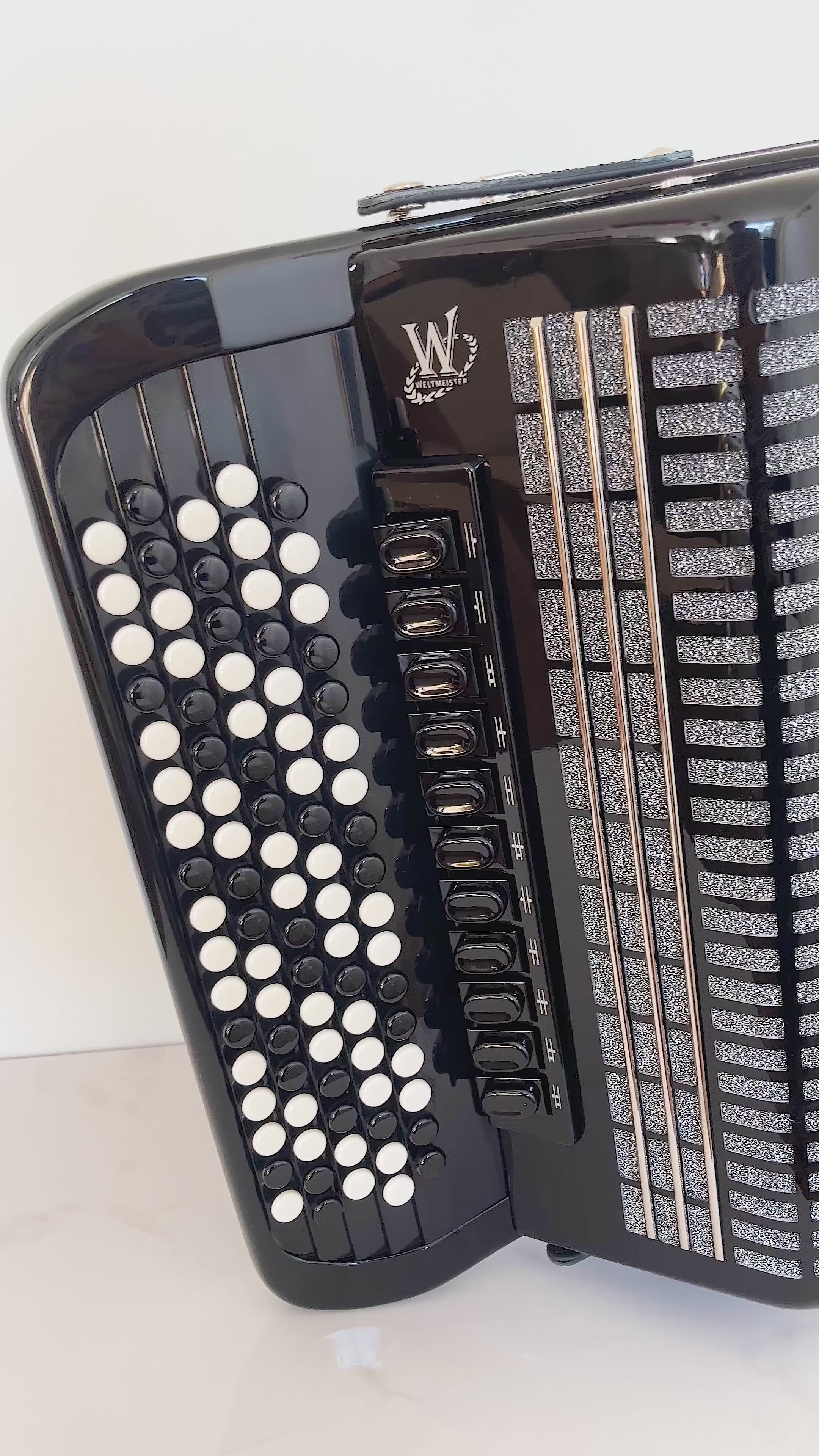 NEW Weltmeister Romance 874 5 Rows Chromatic Button Accordion, made in Germany, 120 Bass buttons, B-Gripp, Black, incl. Straps and Case, Item Location USA