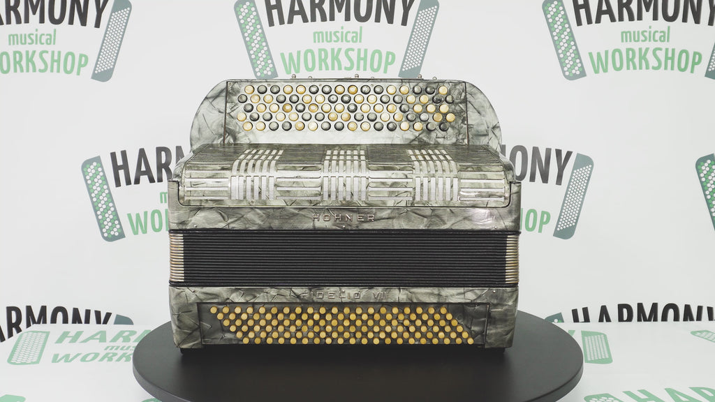 Hohner Fidelio VII, 5-reihiges Knopfakkordeon 120 Bässe C-Griff, hergestellt in Deutschland, neue Riemen, satter und kräftiger Klang! 2351