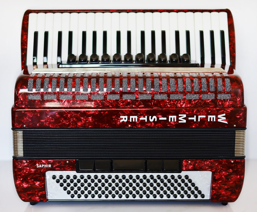 NEW Weltmeister Saphir Red Pearl Piano Accordion, made in Germany, 120 Bass buttons, Full-size Keyboard Accordian, incl. Straps and Case, Item Location USA