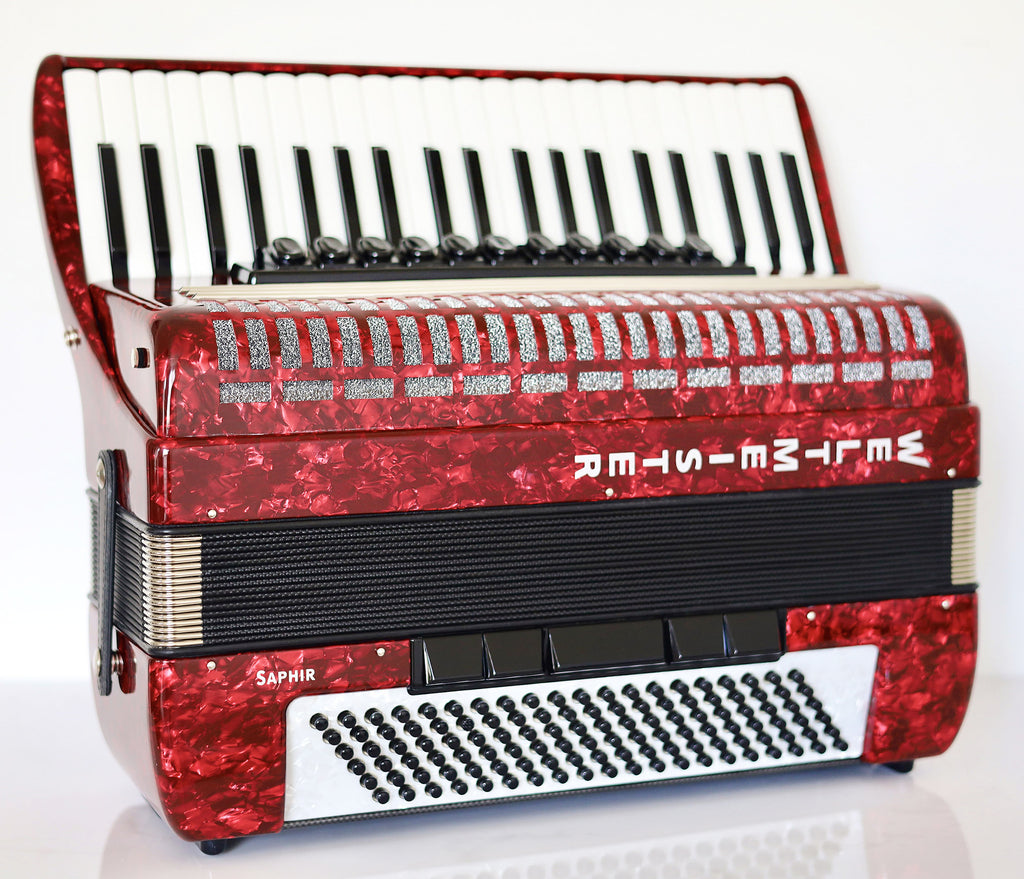 NEW Weltmeister Saphir Red Pearl Piano Accordion, made in Germany, 120 Bass buttons, Full-size Keyboard Accordian, incl. Straps and Case, Item Location USA