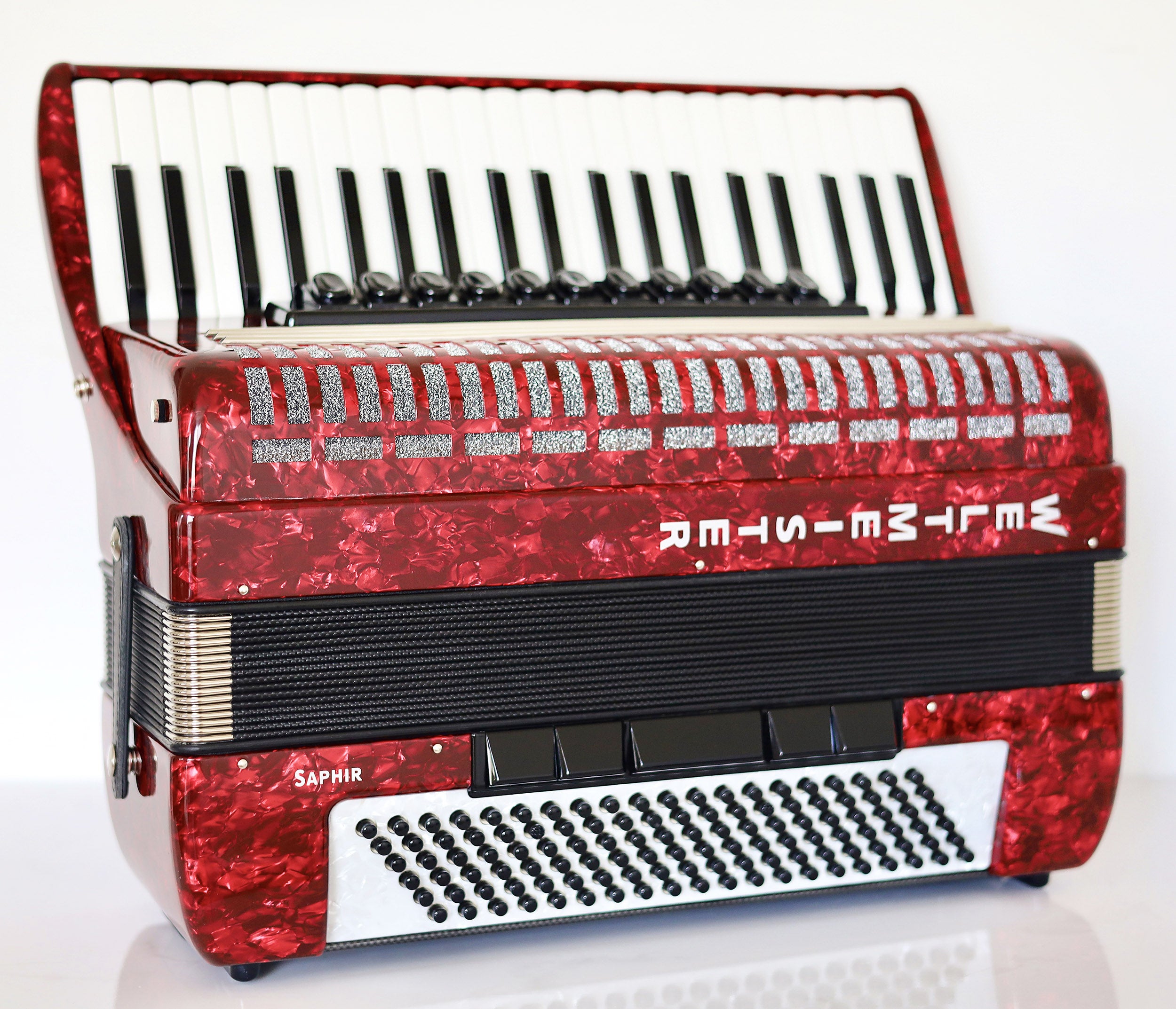NEW Weltmeister Saphir Red Pearl Piano Accordion, made in Germany, 120 Bass buttons, Full-size Keyboard Accordian, incl. Straps and Case, Item Location USA