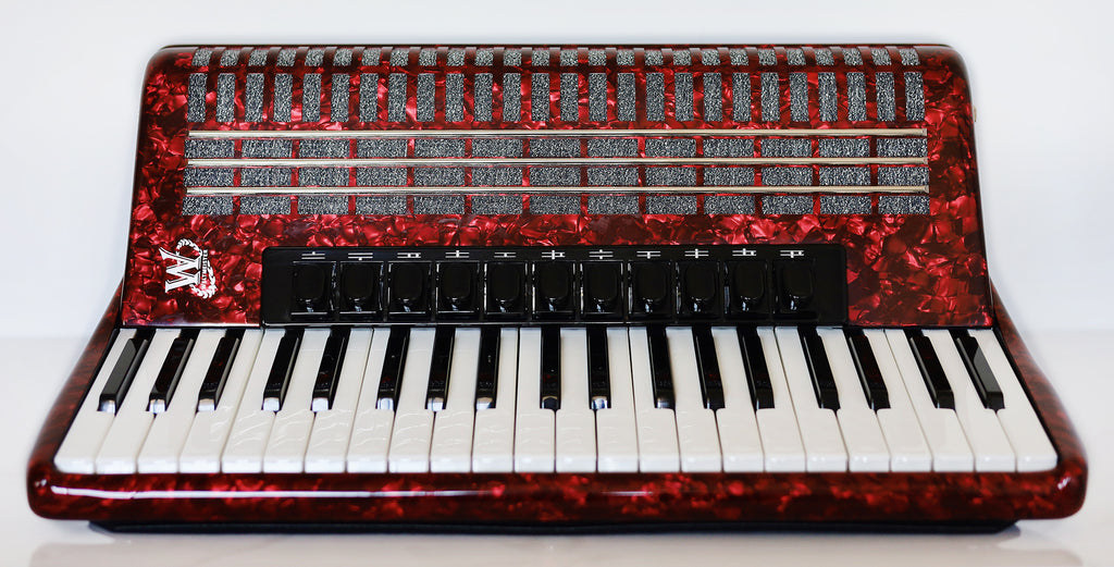 NEW Weltmeister Saphir Red Pearl Piano Accordion, made in Germany, 120 Bass buttons, Full-size Keyboard Accordian, incl. Straps and Case, Item Location USA