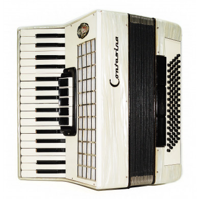 Original Accordion Contasina made in Germany 80 bass New Straps Amazing Sound 1819, White Pearl Quality German Piano Accordian