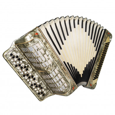 3 Row Barcarole, made in Germany, B System Button Accordion Refurbished 1723, New Straps, Very Beautiful and Bright sound.