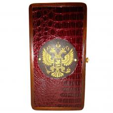12" Russian Backgammon Set National Emblem Double Headed Eagle Leather Travel